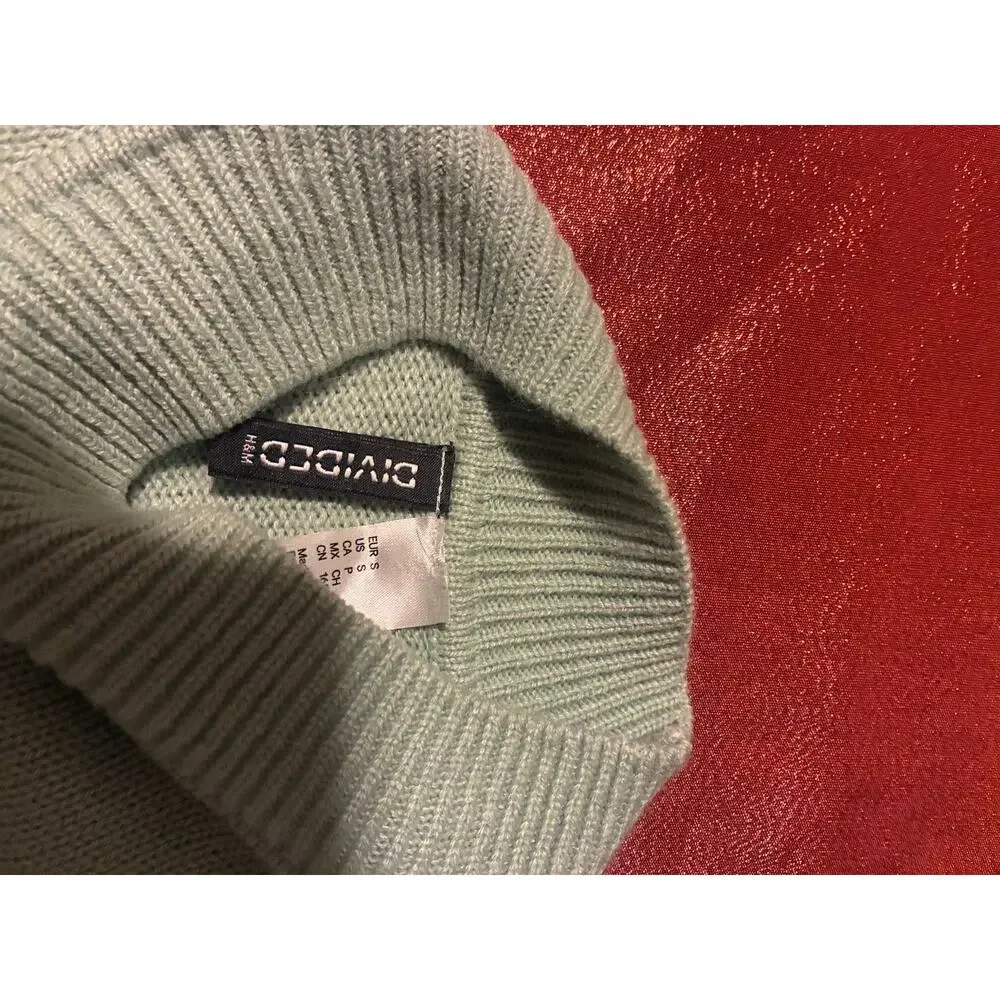 Divided H&M Sweater Womens S Mint Green Ribbed Mock Neck Cropped Boxy